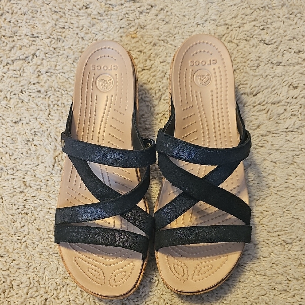 CROCS Women's Black and Tan Sandals